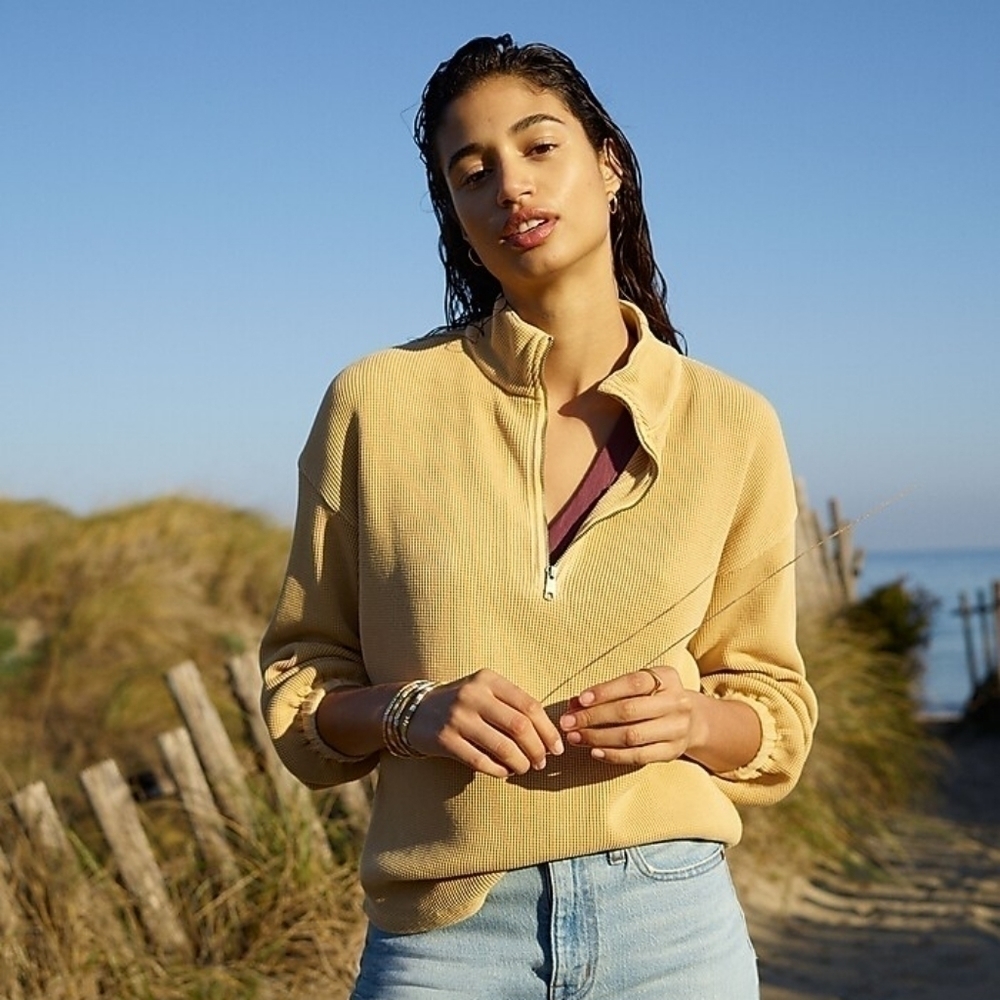 Madewell MWL Waffle Half-Zip Shirttail Sweatshirt sz Xs